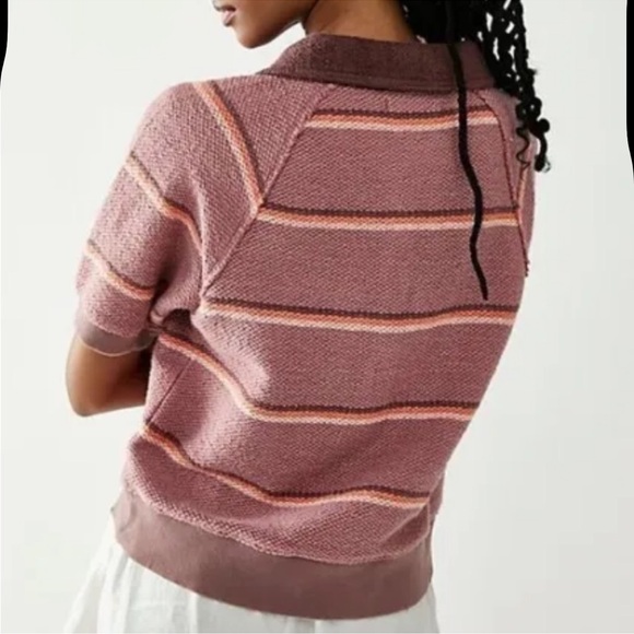 Free People We The Free Sun's Out Polo Top Cotton Striped Print size M - Picture 2 of 6